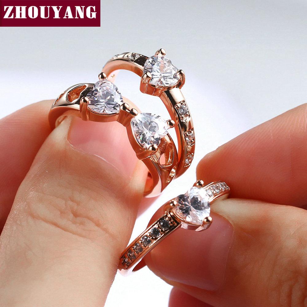 Luxury Lucky Clover Ring Sets For Women Sweet heart Wedding Cubic Zirconia Rose Gold Color 3 PCS Fashion Jewelry R673