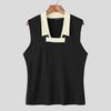 INCERUN Men Patchwork Lapel Sleeveless Casual Ribbed Tank Tops