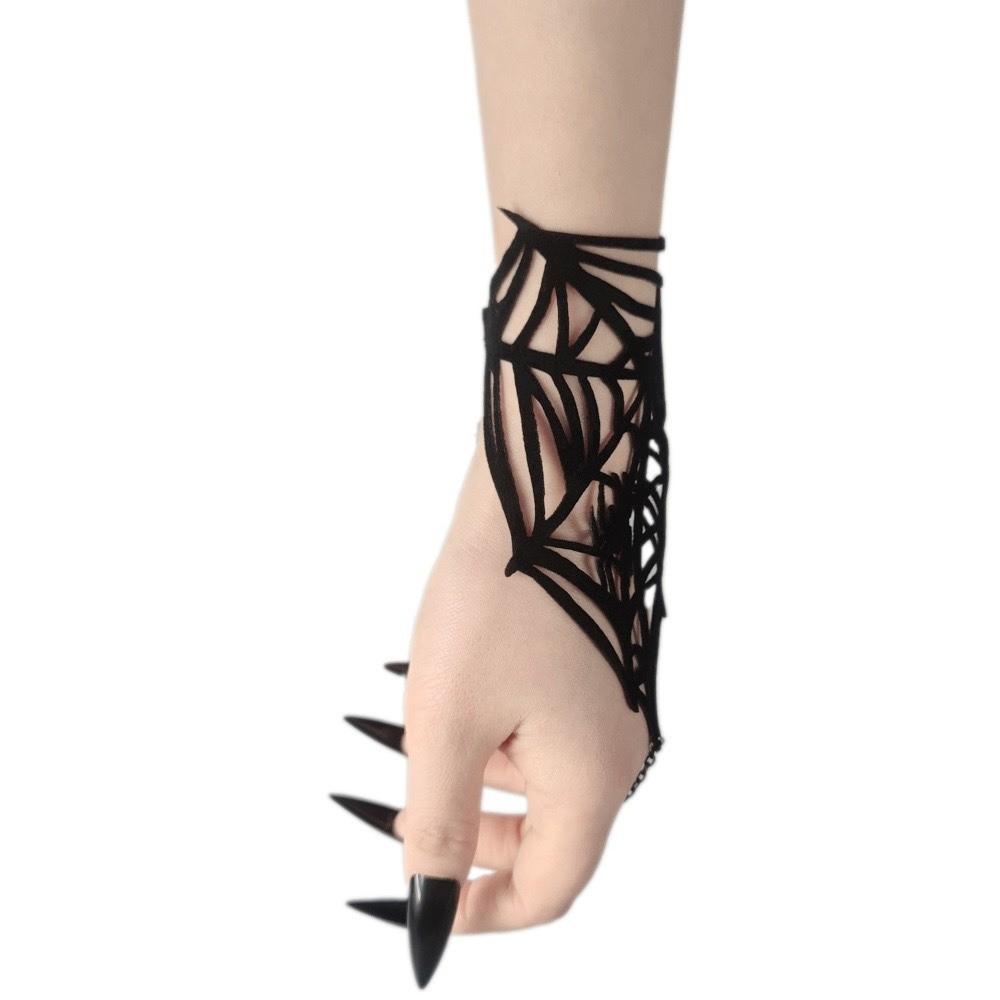 Black Spike Gothic Bracelet Double-sided Adjustable Hand Chain Spider Web Bracelet  Party