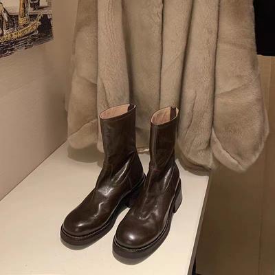 Виноградная Мама Прогуливающаяся Ст. Мюррей~ Осень и Зима Новые С эффектом стирки Мартинсы Задняя молния Толстая подошва Узкие ботинки Короткие ботинки