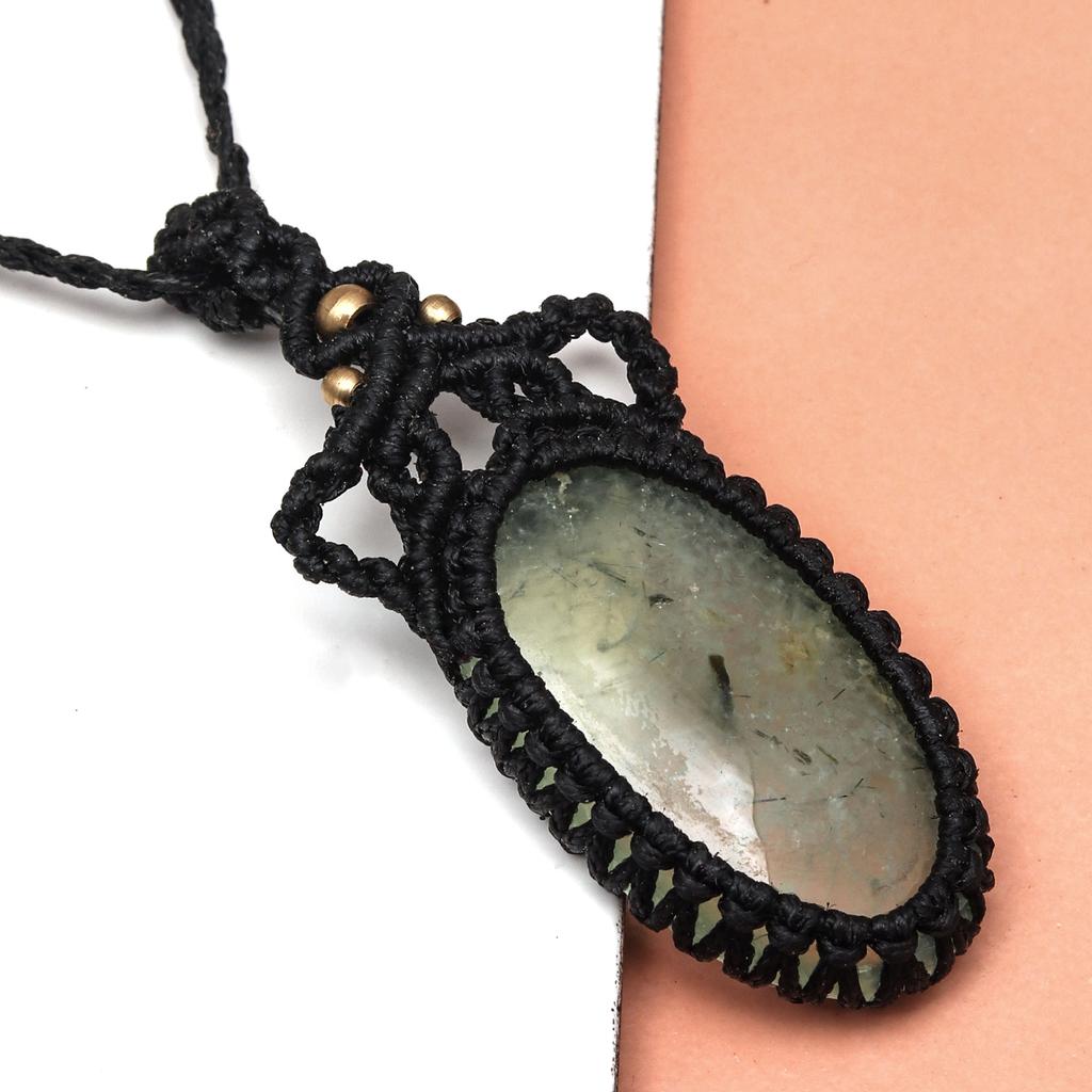 Пренит кабошон драгоценный камень Holloween Gifted Jewelry Macrame Ожерелье 20-32 дюйма