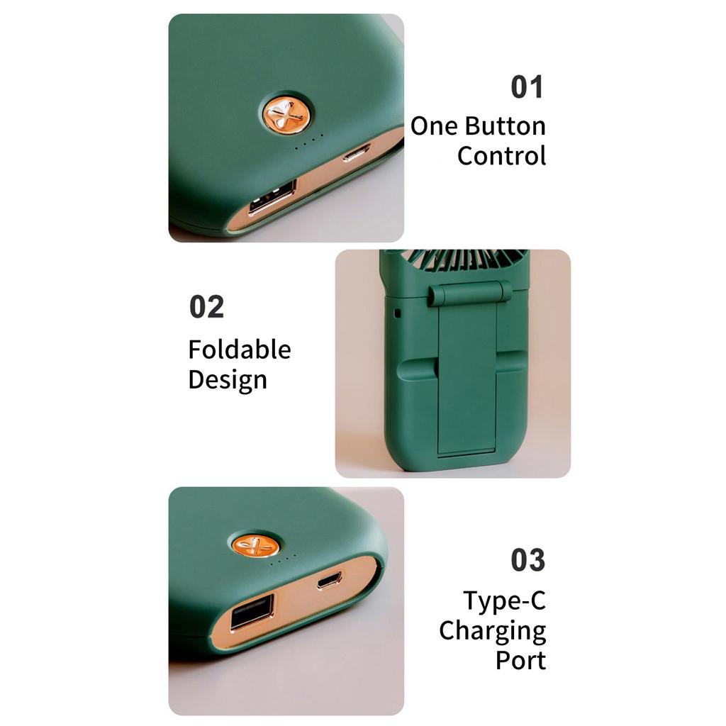 Necklace Fan Mini Wearable Fans Foldable Hanging Fan USB Rechargeable 3 Speed Fan with Phone Holder