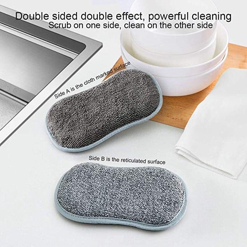 3 Pcs Kitchen Cleaning Sponge for Dish Non-Scratch Microfiber Sponge Scrubber Kitchen Home Cleaning Pot Pan Dish Washer Sponge