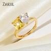 ZAKOL Trendy Yellow Squrae Zircon Rings for Women Geometric Water Drop Adjustable Gold Color Ring Bridal Wedding Jewelry