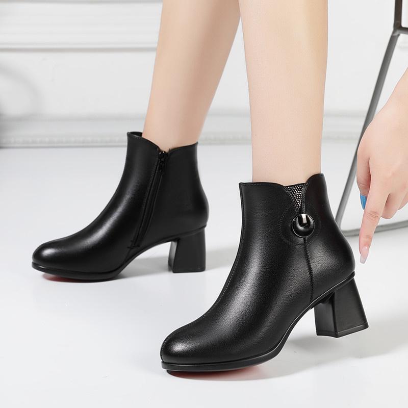 Мода Мода Осень Зима Новые толстые каблуки бархатные женские мягкие кожаные ботильоны удобные нескользящие челси современные короткие ботинки