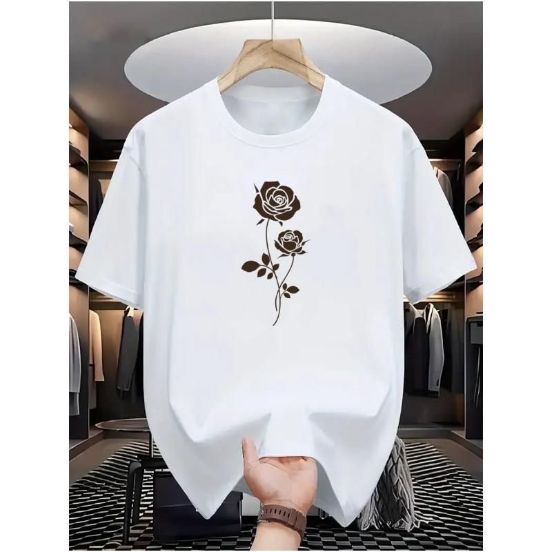 European sizes Men'S T-Shirt with a Rose Design, a Versatile Casual Base Layer, Perfect for Comfortable Sportswear