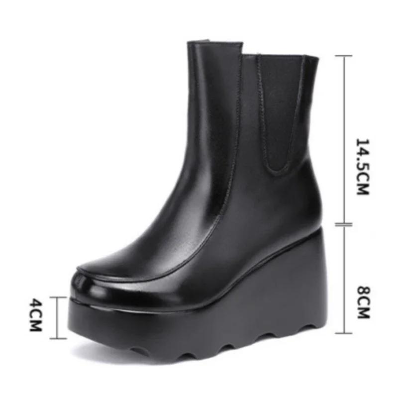 Маленький размер 32-43 Толстая подошва Плюшевая обувь Зима Женщины 2025 Элегантные Высокие каблуки Танкетки Ботильоны Мягкая кожа Ботильоны Платформа