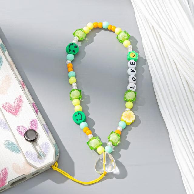 Модная Очаровательная цепочка для мобильного телефона с жемчугом и глиной, акриловая мультяшная ювелирная продукция для телефона для женщин и девочек, подвесной ремешок для телефона с защитой от потери