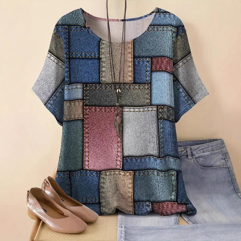 XL-7XL Большой размер Универсальный модный трендовый пуловер с принтом Футболка с короткими рукавами Топ