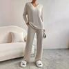 2 шт./комплект женский весенний комплект для поездок на работу топ и штаны комплект с V-образным вырезом длинный рукав топ с высокой талией спортивный костюм эластичная повседневная одежда одежда для сна