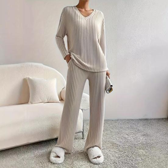 2 шт./комплект женский весенний комплект для поездок на работу топ и штаны комплект с V-образным вырезом длинный рукав топ с высокой талией спортивный костюм эластичная повседневная одежда одежда для сна