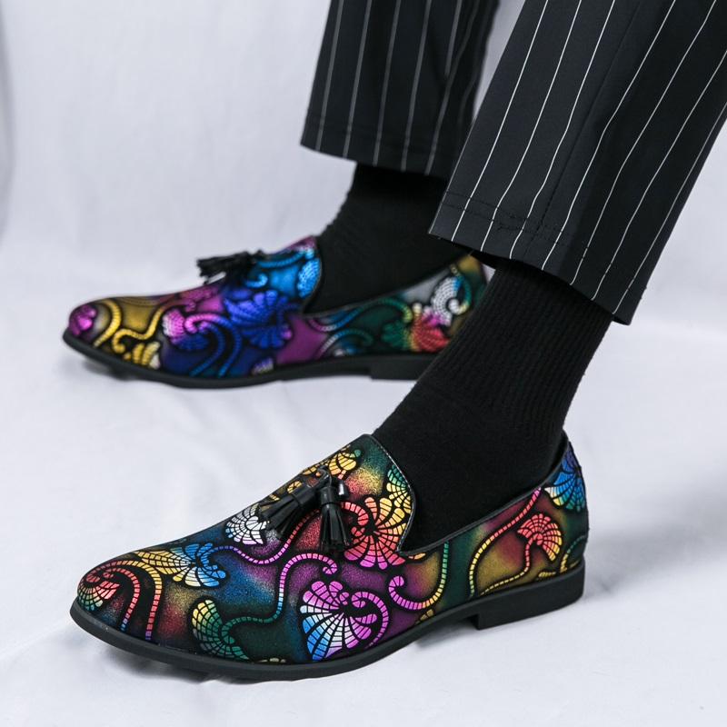 Luxury Designer Male Pointed Colours Tassel Patchwork Shoes Men's Formal Wedding Dress Homecoming Sapatos Tenis Masculino