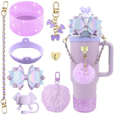 Аксессуары для кубков Стэнли Bling для стаканов объемом 40 и 30 унций, включая силиконовый чехол-трубочку с милым бантом, силиконовый чехол для кубка Стэнли