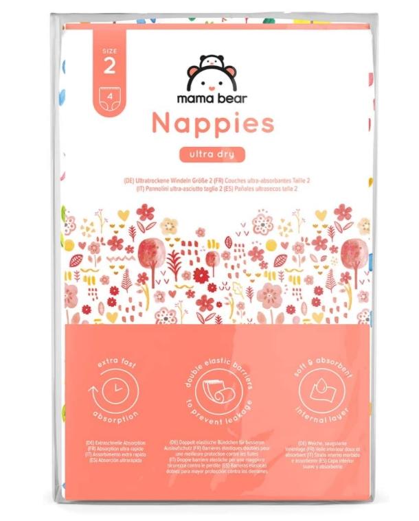 Mama Bear Premium Diapers Size 2 - 4-Pack, Ultimate Comfort and Gentle Protection
