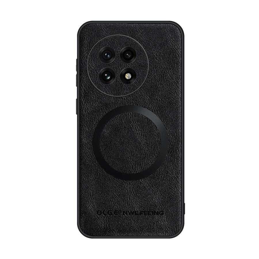 For OnePlus 11 12 13 Fine Hole PU Cow Pattern Leather Magnetic Ring Soft Edge Anti-drop Anti-fingerprint Phone Case