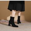 Квадратная голова плюс замшевые короткие сапоги женские сапоги осенние и зимние эластичные тонкие сапоги толстый каблук средний каблук одинарные сапоги серые абрикосовые сапоги Martin