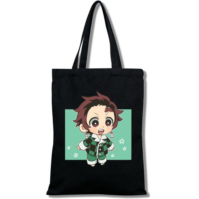 Кавайный истребитель демонов: Сумка для покупок аниме Kimetsu No Yaiba, сумка для покупок, дорожная сумка, холщовая сумка, большая сумка, белая пляжная сумка