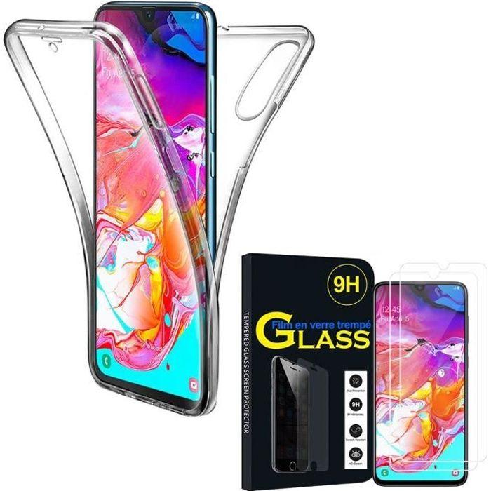 Чехол-бампер 360° из силикона - ПРОЗРАЧНЫЙ - Для Samsung Galaxy A70 - Полная защита - 2 Защитных стекла