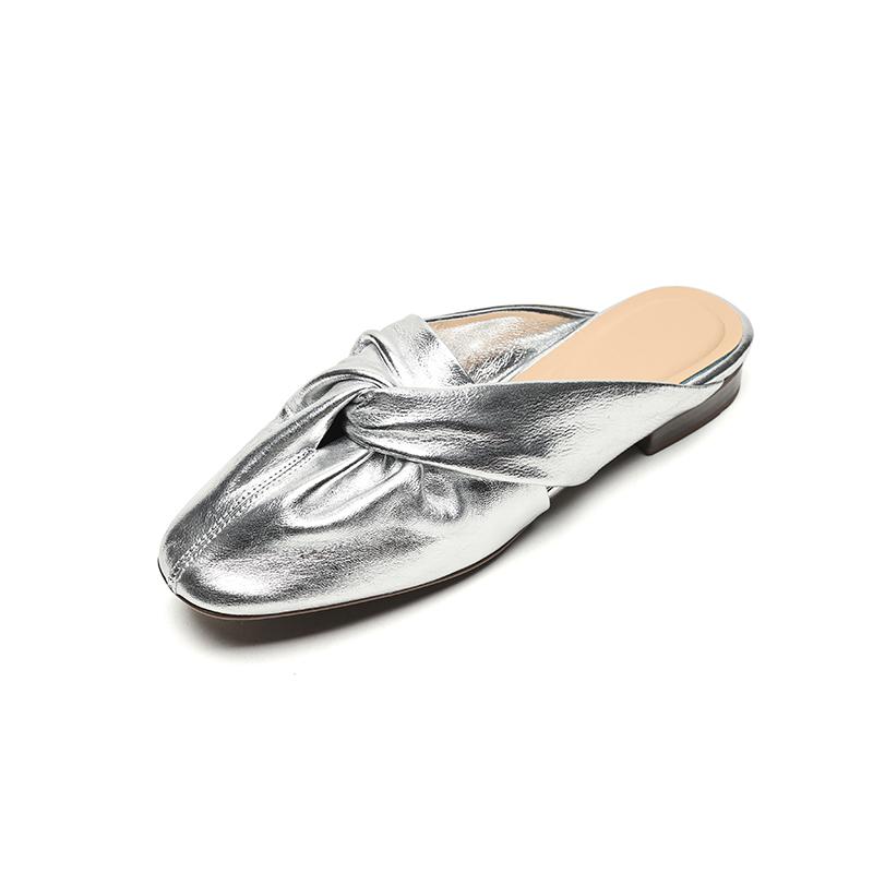 Мода 2025 Женские шлепанцы-мюли Лаконичный стиль Простые туфли на низком каблуке Коровья кожа Квадратный носок Мюли Весна Осень Женские уличные шлепанцы