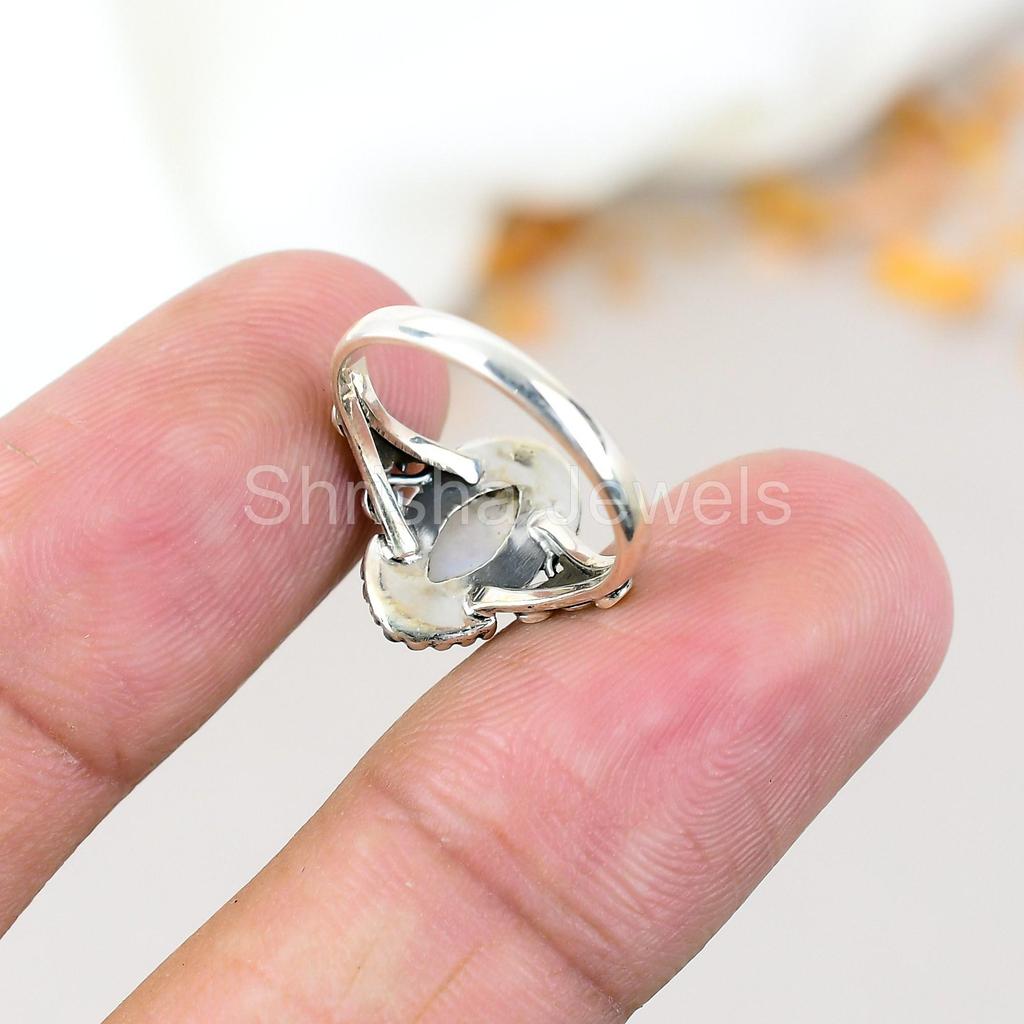 Радужный лунный камень 925 стерлинговое серебро ручной работы ювелирное изделие кольцо для женщин