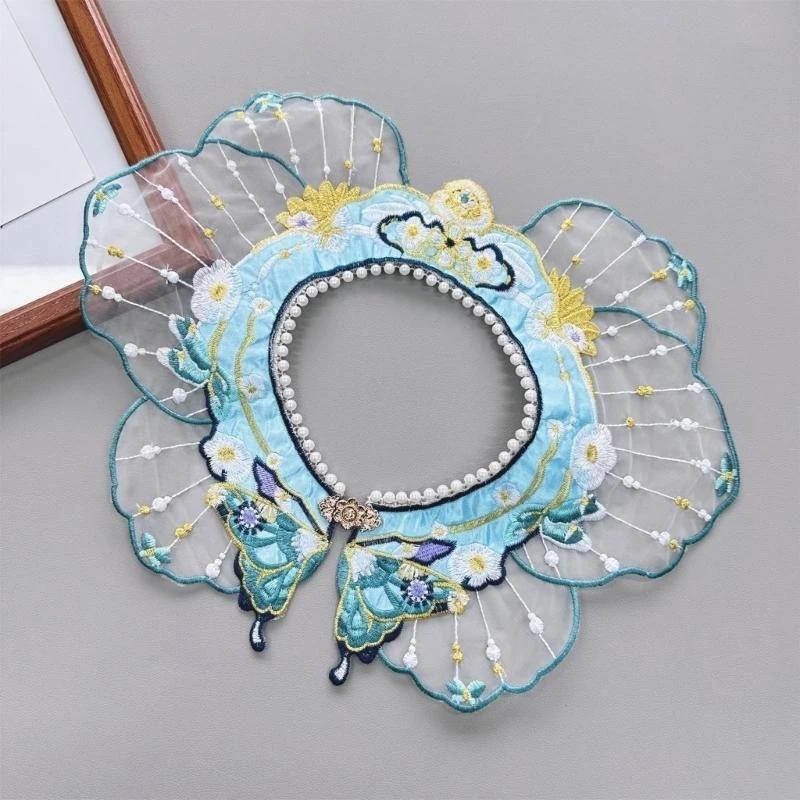 Perfect Match Women'S Elegant Pearl-Embellished Shawl | Detachable False Collar & Shoulder Wrap With Yunjian-Style Decorative Flowers H7Ef