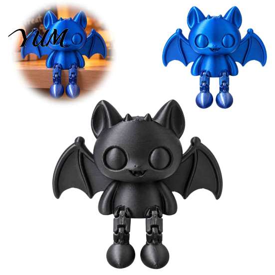 Creative Holiday Gift 3D Printed Articulated Bat Figurine, Flexible Cartoon Ornament with Movable Jointed Toy Joints, Desktop Animal Sitter