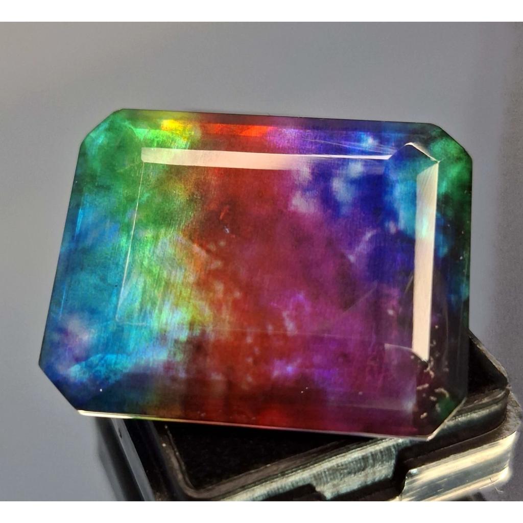 Emerald Cut Natural Ammolite Doublet 52-24 Ct Stunning Certified Loose Gemstone