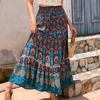 Women's Ethnic Style Printed Skirt Bohemian Beach Skirt Hollow Lace Splicing Long Skirt For Women