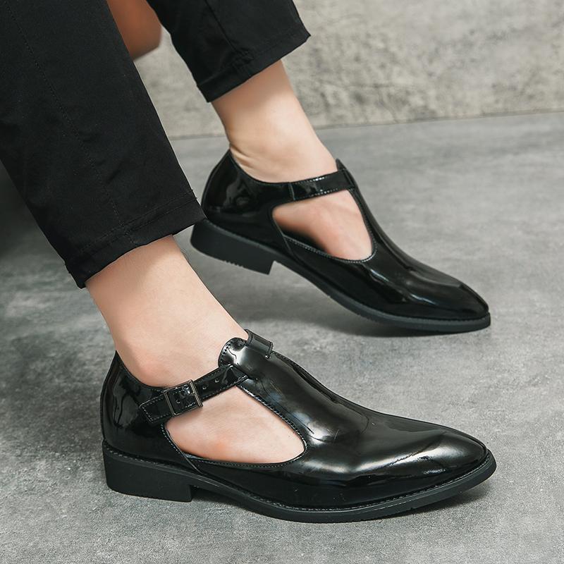 Мода Европейская Станция Новые Мужские Остроносые Сандалии Повседневные Простые Дышащие Кожаные Туфли Черные Красные Размеры 38-46 Мужская Обувь