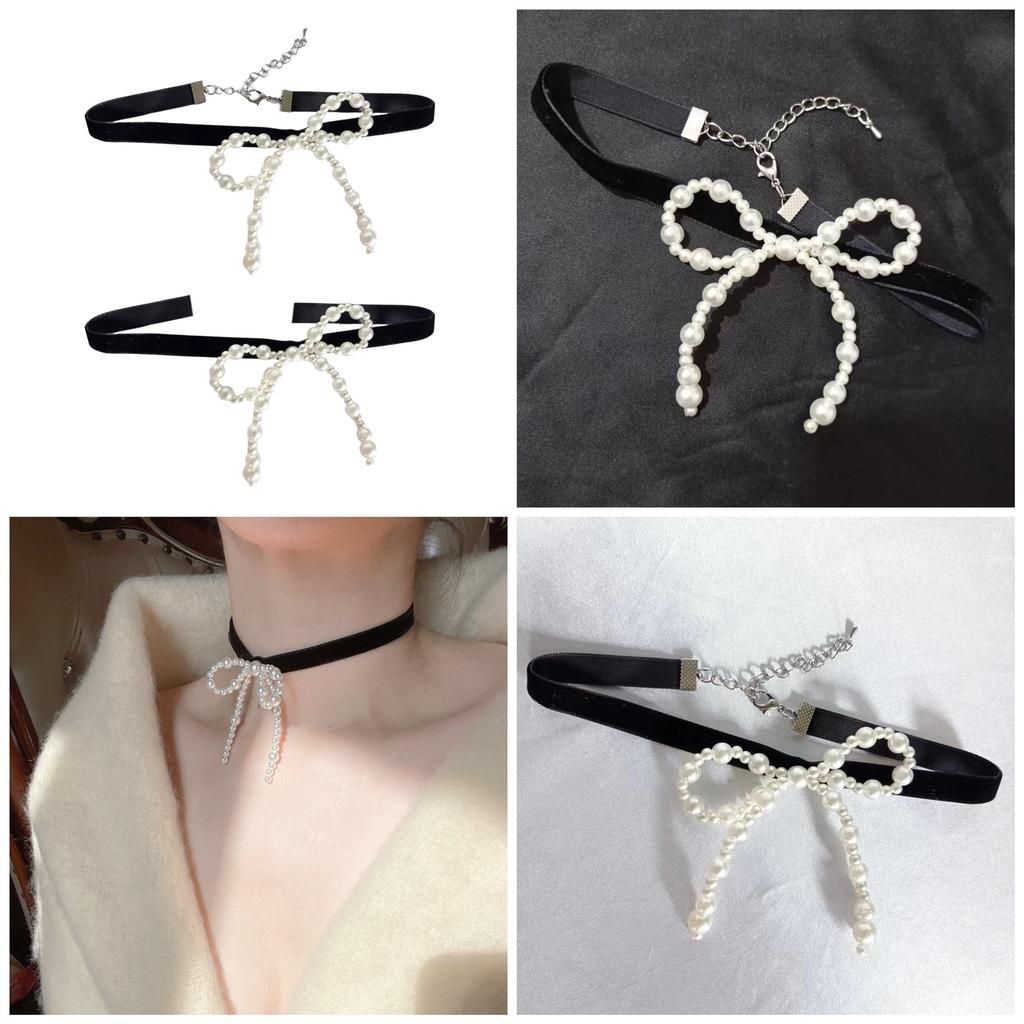 Fashionable Bowknot Necklace Jewelry Exquisite Pearls Bowknot Necklace Neckchain Charm for Women's Jewelry Collection