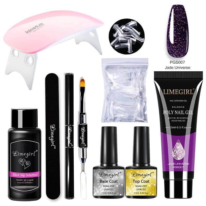 Набор полигелей Limegirl 15 мл с УФ-светодиодной лампой 6 Вт, гель-лак для наращивания ногтей, скользящий раствор, маникюрный набор для дизайна ногтей