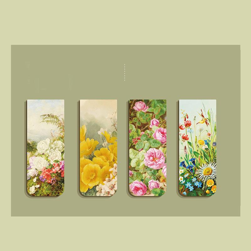 Creative Magnetic Bookmarks 4pcs Aesthetic Stationery Book Accessories Student Reading Marker Retro Literary Teacher'S Day Gift