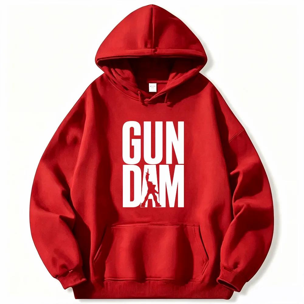 Gundam Anime Graphic Hoodie, Long Sleeve Pullover Hooded Sweatshirt with Front Pocket, Streetwear Casual Top for Anime Fan
