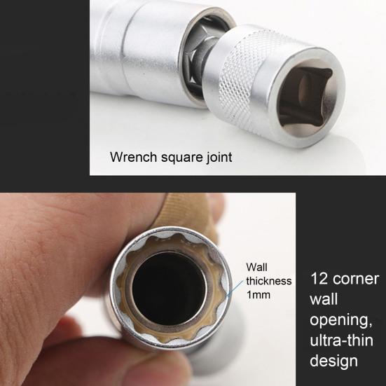 Торцевой ключ для свечей зажигания Ультратонкий, экономящий труд, хорошая твердость, 12-точечный, 14 мм/16 мм, магнитный инструмент для удаления свечей зажигания, поворотный удлинитель автомобиля