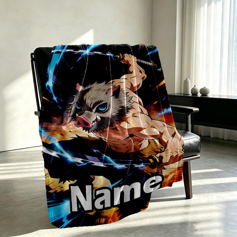 Custom Name Personalized Demon Slayer Print Blanket, Home Decor, Bedroom, Sofa, Camping, Couch, Gifts for Birthday Christmas
