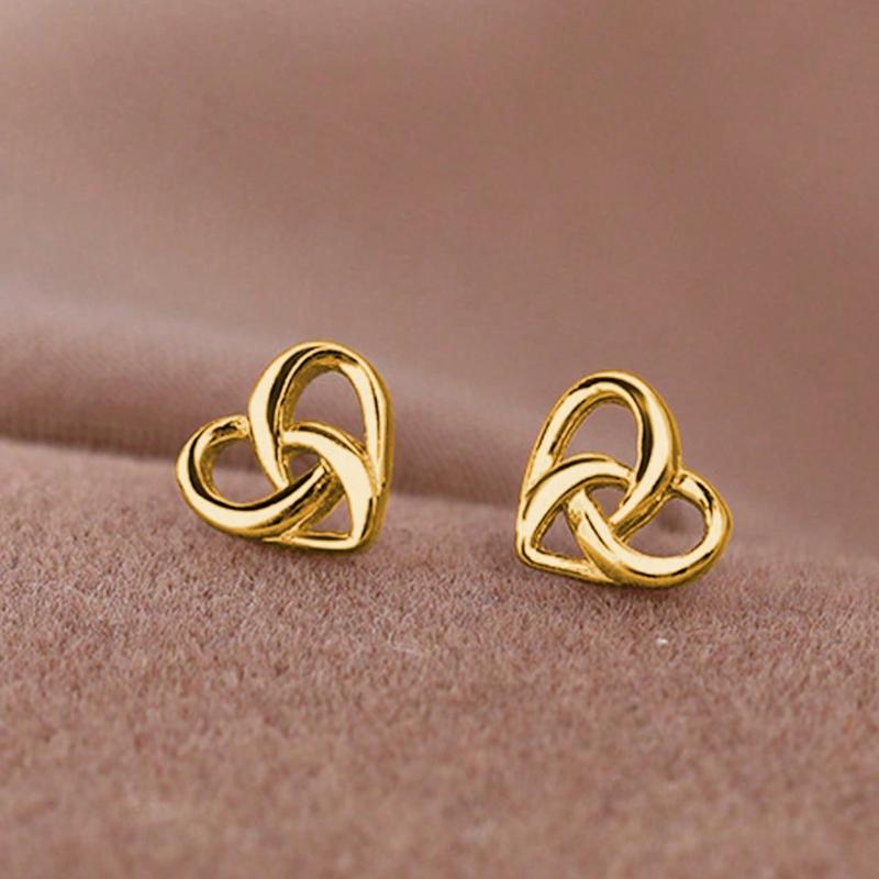 1pair Elegant & Simple Interwoven Small Heart Shaped Stud Earrings Valentines
