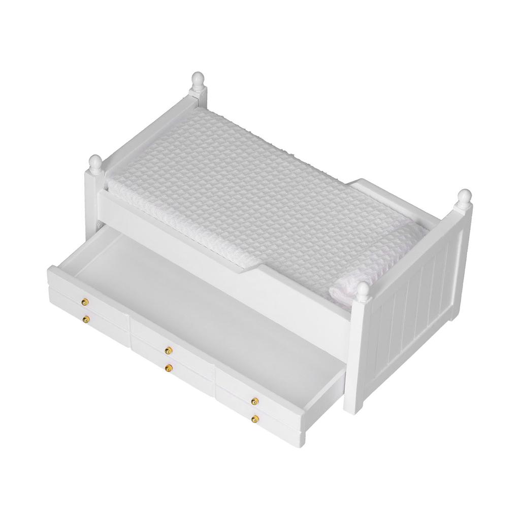 1:12 Miniature Dollhouse Birch Bed Mini Furniture Doll House Decoration AccessoriesWhite