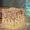 Handmade DIY Tulips Cube Mirror Lamp Soft Glow Easy To Install Romantic Tulips Flower Night Light Desktop Decoration