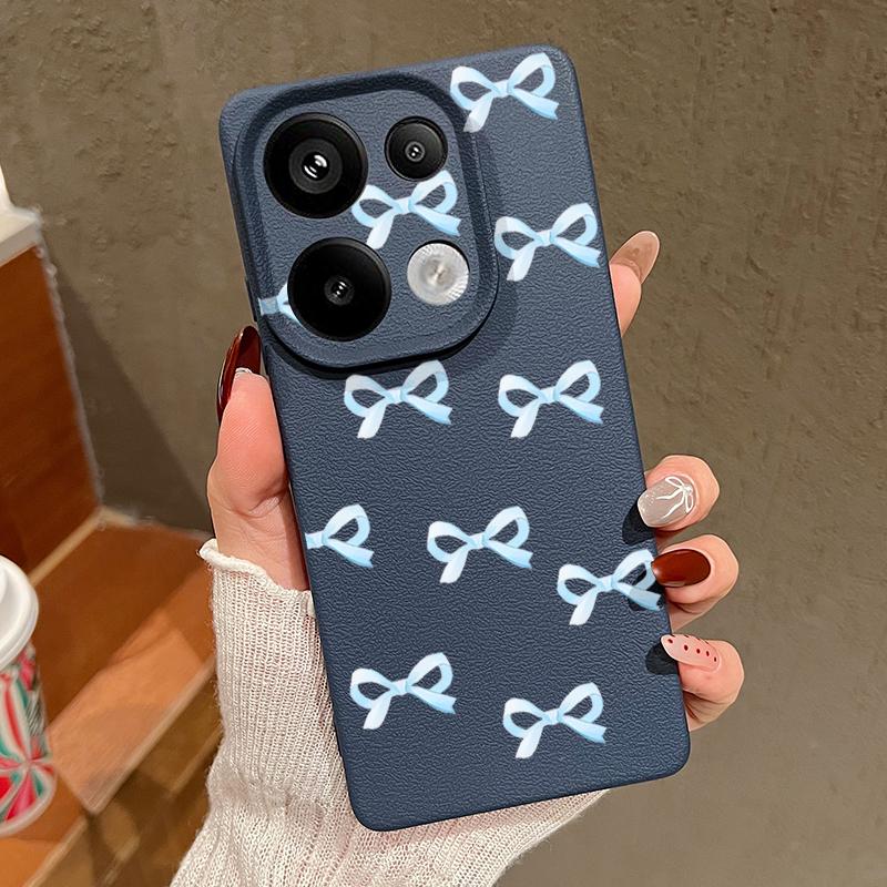 Мягкий чехол из ТПУ с принтом банта и текстурой из кожи для Xiaomi 13T Pro Poco X7 X6 M6 Pro Redmi Note 14 Pro 13 12 11, матовый тонкий противоударный чехол для телефона