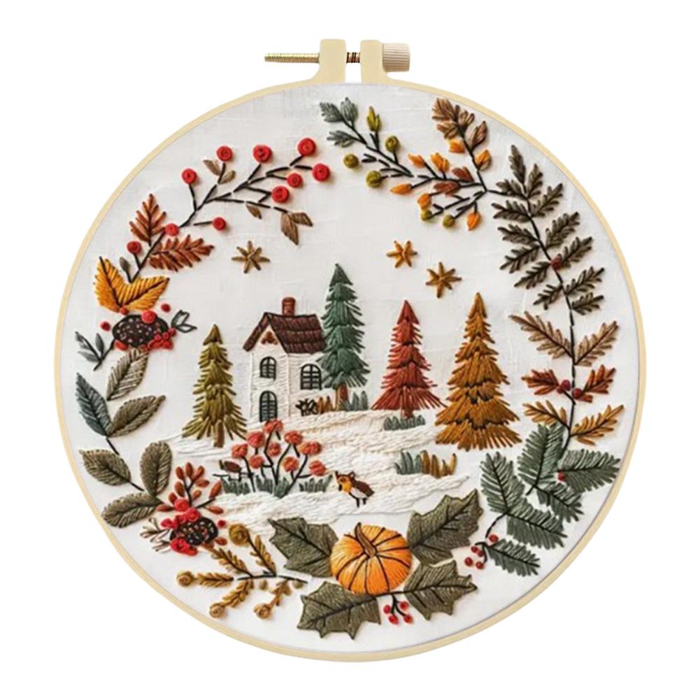 Winter Cotton Stamped Embroidery Cross Stitch DIY Starter Needlepoint Kit25x25cm