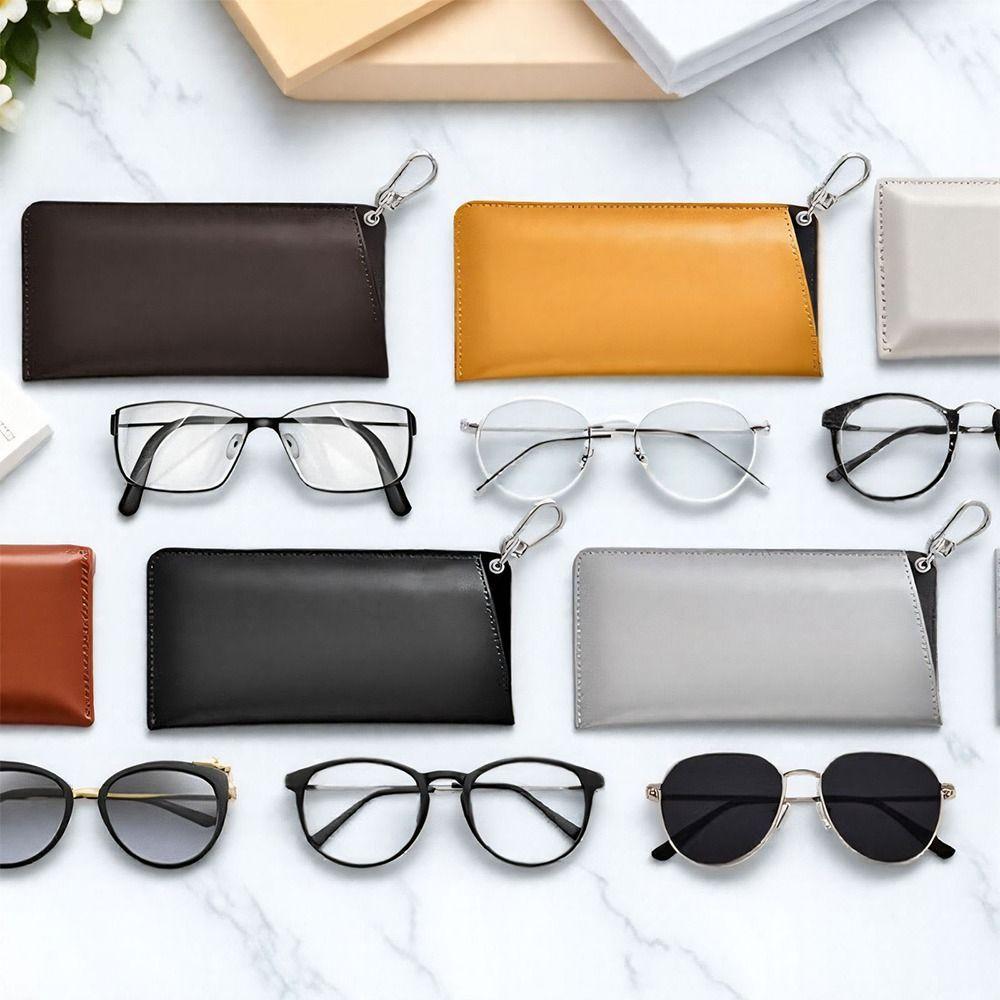 Solid Color Sunglasses Pouch PU Leather Hanging Sunglasses SunGlasses Holder Eyewear Accessories