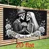 One Gothic wedding banner - Black and white skull bride and groom with rose and spider web patterns