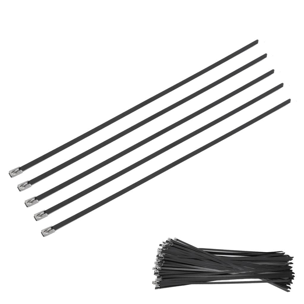 100pcs 304 Stainless Steel Cable Ties Self Locking Black Zip Ties for Ship Label Wire Harness