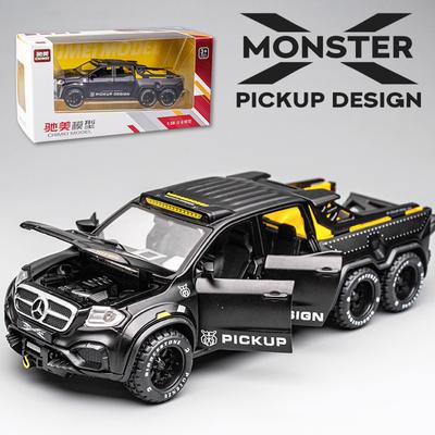 Масштаб 1/28 Benz Monster Pickup 6x6, литая под давлением модель автомобиля, игрушечный автомобиль с откатным механизмом, звуком и светом для детей, коллекция подарков для мальчиков и девочек