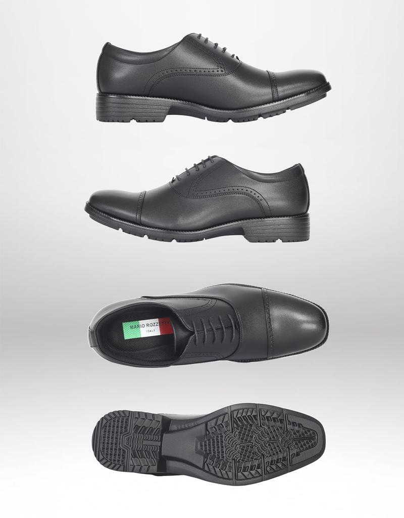 Mario Rosetti Men's Leather Business Shoes, MR7774, 3cm (6-hour waterproof), Breathable, Lightweight, Non-Slip, Antibacterial, Black, Size 26cm (4E)