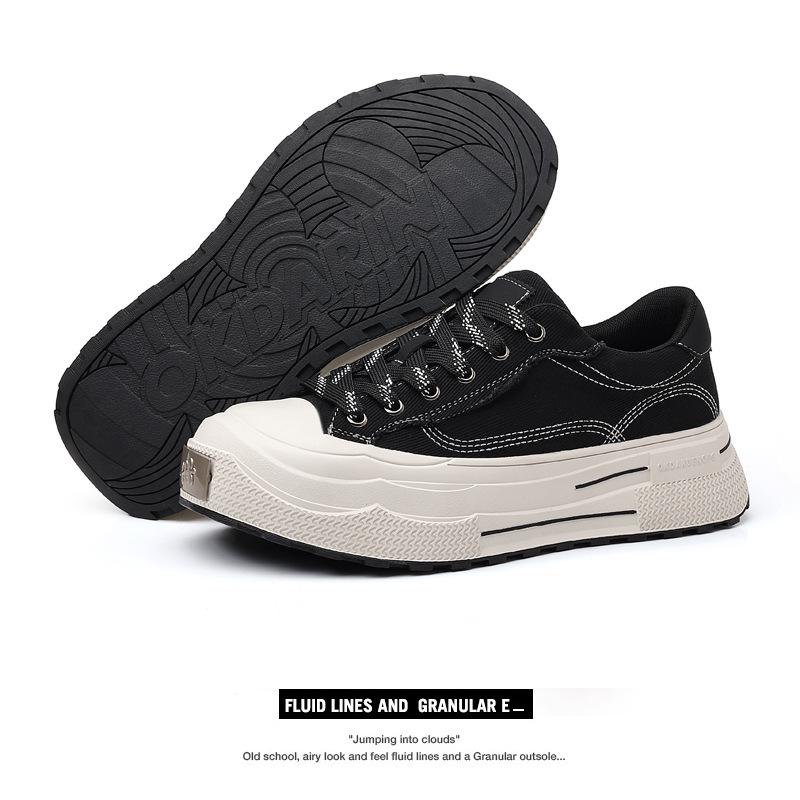 Трендовые парусиновые туфли на толстой подошве в стиле ретро, черного цвета, дышащие, весна/осень 2025