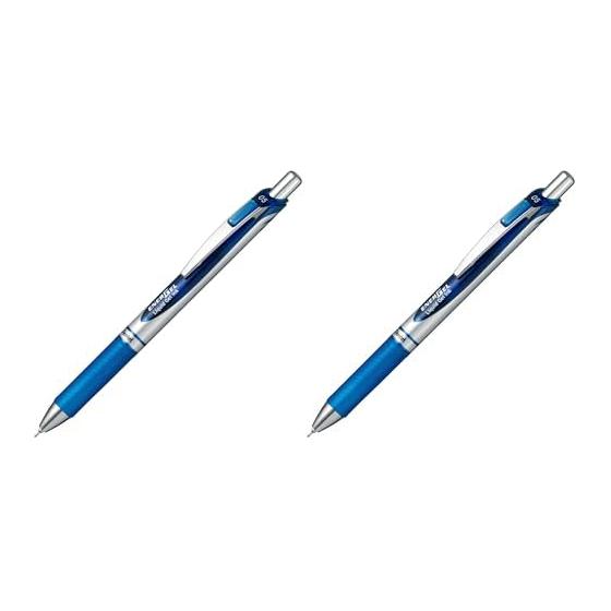 Шариковая ручка Pentel Гелевые чернила Energel Выдвижная 0,5 мм Серебристый корпус BLN75Z-C Синий (х 2)
