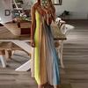 Женские бретельки-спагетти длинные платья с градиентом летнее повседневное струящееся макси-платье с V-образным вырезом свободный пляжный сарафан