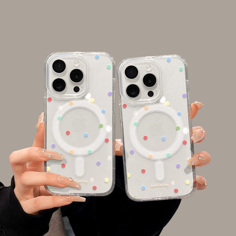 Магнитный чехол для iPhone 15 Pro Max - Мультяшный дизайн с 16 разноцветными точками
