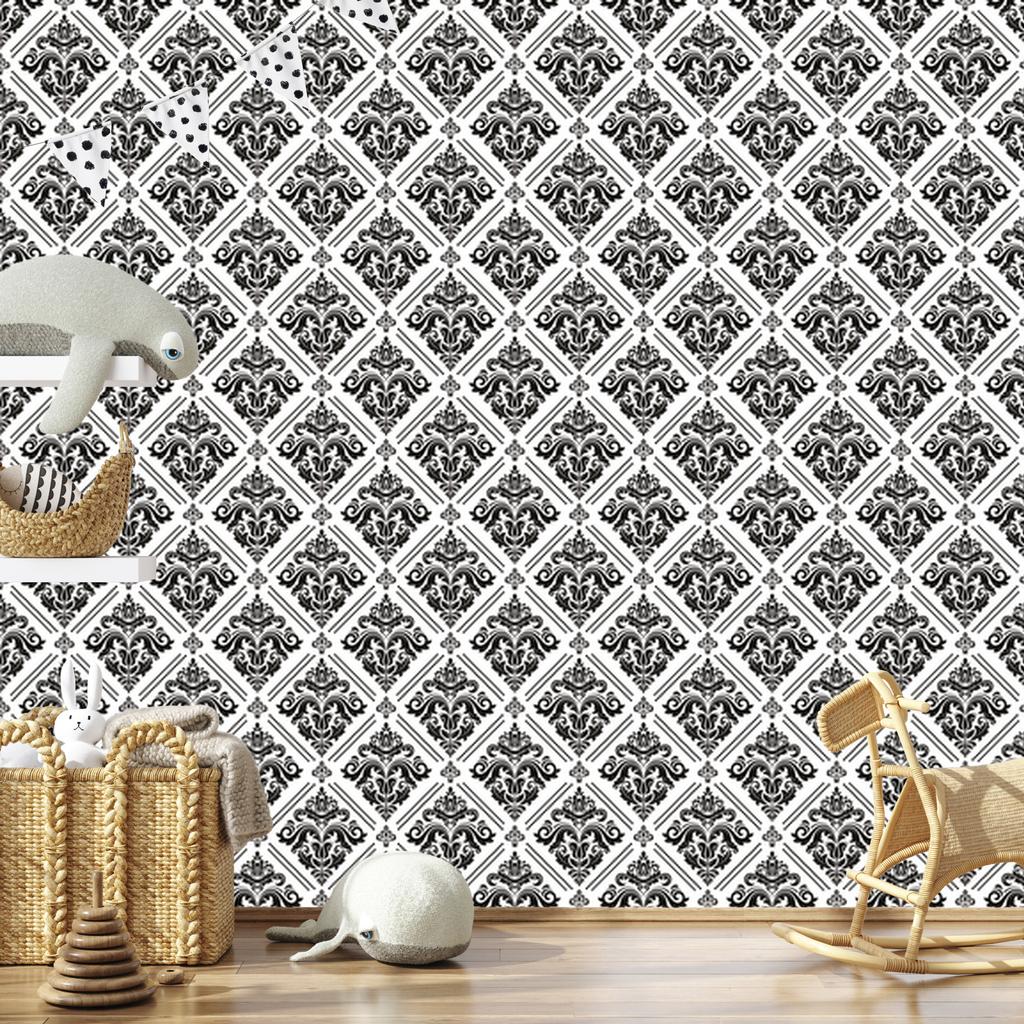 Classic black and white ornaments wallpaper for living room and bedroom 50x1000
